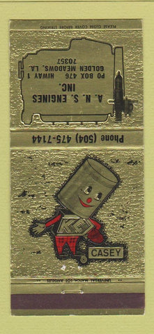 Matchbook Cover - ANS Engines KC Casey Golden Meadows LA 30 Strike