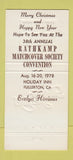 Matchbook Cover - RMS Holiday Inn Fullerton CA 1978 Christmas 30 Strike
