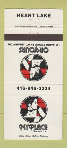 Matchbook Cover - My Place Brampton ON Heart Lake girlie 30 Strike