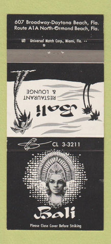 Matchbook Cover - Bali Restaurant Lounge Daytona Beach Ormond Beach FL 30 Strike