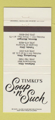 Matchbook Cover - Timko's Soup n Such Defiance Perrysburg Toledo OH 30 Strike