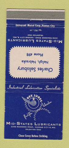 Matchbook Cover - Mid States Lubricants Charles Salisbury Neligh NE  30 Strike