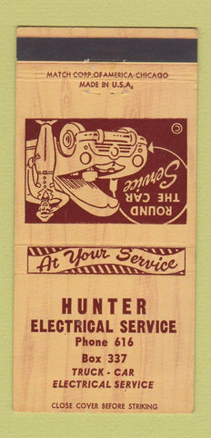 Matchbook Cover - Hunter Electrical Service  30 Strike