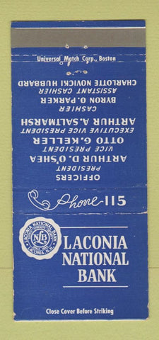 Matchbook Cover - Laconia National Bank NH low phone # 30 Strike