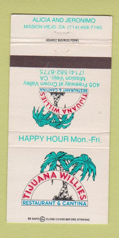 Matchbook Cover - Tijuana Willies Restaurant Mission Viejo CA 30 Strike
