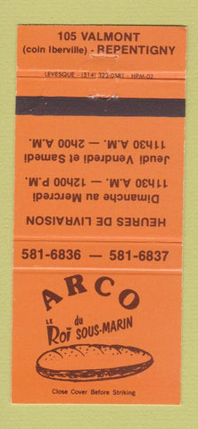 Matchbook Cover - Arco Roi Sous Marin Repentigny QC 30 Strike