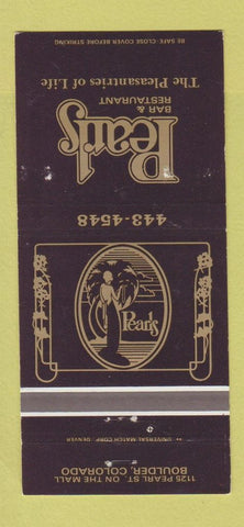 Matchbook Cover - Pearls Bar Restaurant Boulder Colorado WEAR 30 Strike