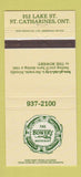 Matchbook Cover - The Bowery Restaurant St Catharines ON 30 Strike