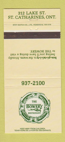Matchbook Cover - The Bowery Restaurant St Catharines ON 30 Strike