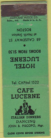 Matchbook Cover - Cafe Lucerne Boston MA CREASE