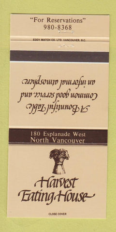 Matchbook Cover - Harvest Easting House North Vancouver BC 30 Strike