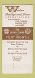 Matchbook Cover - Western Savings and Loan Fort Worth TX 30 Strike