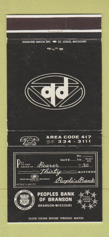 Matchbook Cover - Peoples Bank of Branson MO WEAR 30 Strike