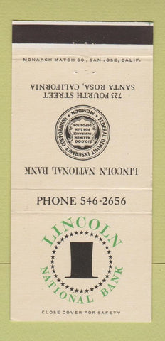 Matchbook Cover - Lincoln National Bank Santa Rosa CA 30 Strike