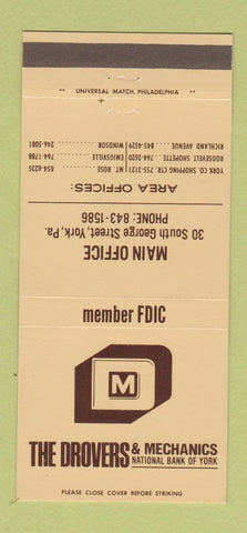 Matchbook Cover - Drovers & Mechanics Bank York PA Emigsville 30 Strike