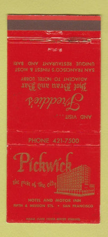 Matchbook Cover - Pickwick Hotel Motor Inn San Francisco CA WEAR 30 Strike