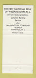 Matchbook Cover - First National Bank Williamstown NJ Turnerville 30 Strike