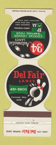 Matchbook Cover - Del Fair Lanes Bowling Cincinnati OH BPAA Jewelite