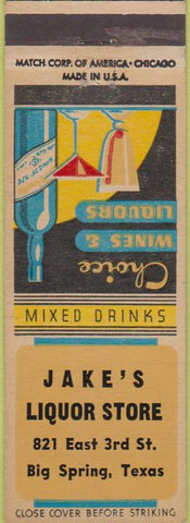 Matchbook Cover - Jake's Liquor Store Big Spring TX