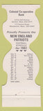 Matchbook Cover - New England Patriots Football 1982 Bank Gardner Winchendon MA
