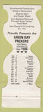 Matchbook Cover - Green Bay Packers Football 1986 Breezewood Restaurant