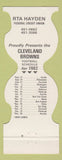 Matchbook Cover - Cleveland Browns Football 1982 RTA Hayden Credit Union