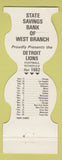 Matchbook Cover - Detroit Lions Football 1982 Bank West Branch MI