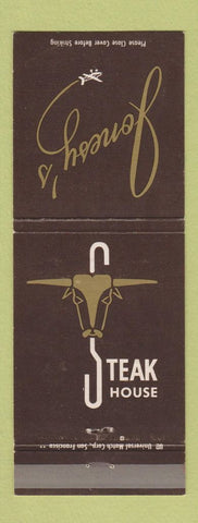 Matchbook Cover - Jonesy's Steak House restaurant Napa CA airport