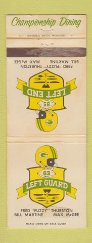 Matchbook Cover - Fuzzy Thurston Left Guard Menahsa Milwaukee WI WORN