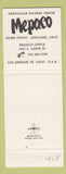 Matchbook Cover - Mepaco Meat Packing Equipment Oakland CA