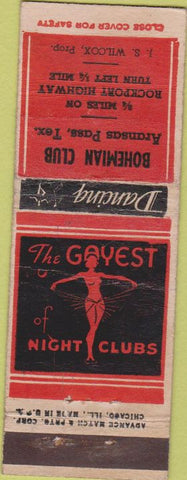 Matchbook Cover - Bohemian Club Aransas Pass TX girlie Advance WEAR