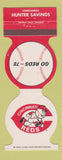 Matchbook Cover - Cincinnati Reds Baseball Hunter Savings 1978