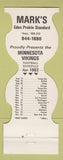 Matchbook Cover Minnesota Vikings Football 1982 Mark's Eden Prairie Standard MN