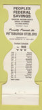 Matchbook Cover Pittsburgh Steelers Football 1980 Peoples Savings Kittanning PA