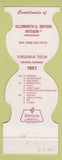 Matchbook Cover - Virginia Tech Hokies 1981 Football Ellsworth Snyder Insurance