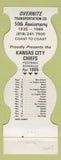 Matchbook Cover - Kansas City Chiefs Football 1985 Overnite Trucking