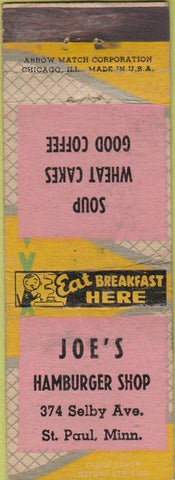 Matchbook Cover - Joe's Hamburger Shop St Paul MN Arrow WEAR