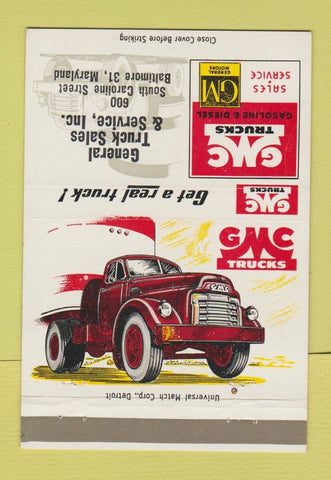 Matchbook Cover - GMC Trucks Baltimore MD WORN BACK 40 Strike