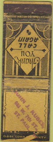 Matchbook Cover - John Kubes ST Paul MN Arrow STAMPLED POOR