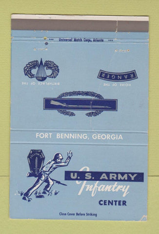 Matchbook Cover - US Army Infantry Center Fort Benning GA CREASES 40 Strike