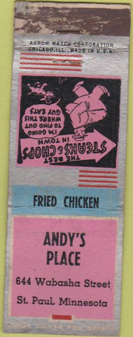 Matchbook Cover - Andy's Place St Paul MN Arrow WORN Fried Chicken