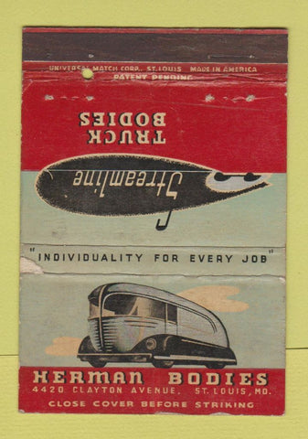 Matchbook Cover - Herman Truck Bodies ST Louis MO WORN 40 Strike