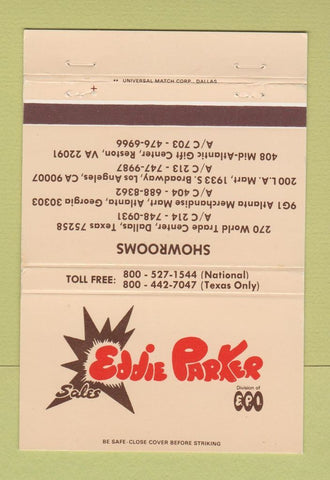 Matchbook Cover - Eddie Parker Sales Dallas TX Reston VA 40 Strike