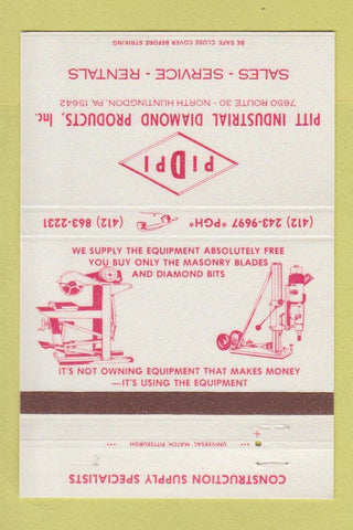 Matchbook Cover - Pitt Industrial Diamond Products North Huntingdon PA 40 Strike