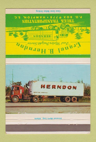 Matchbook Cover - Cranel B Herndon Trucking Hampton SC 40 Strike