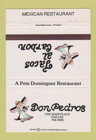 Matchbook Cover - Don Pedros Mexican Restaurant Dallas TX 40 Strike