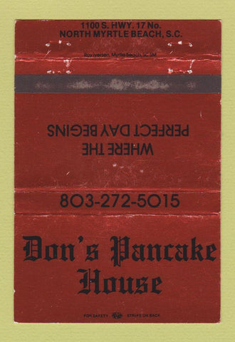 Matchbook Cover - Don's Pancake House North Myrtle Beach SC 40 Strike
