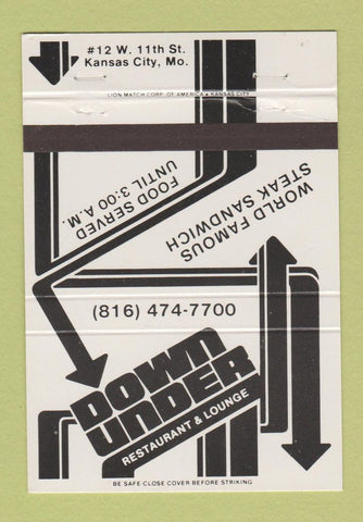 Matchbook Cover - Down Under Restaurant Kansas City MO 40 Strike