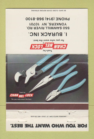 Matchbook Cover - Channel Lock Tools Burack Yonkers NY 40 Strike