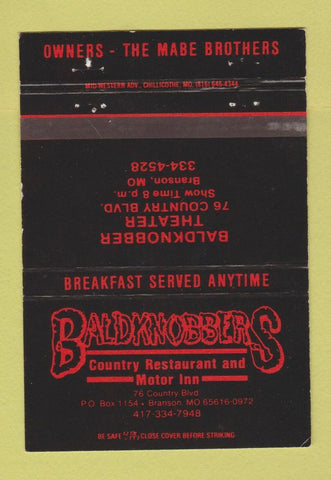 Matchbook Cover - Baldknobbers Restaurant Motor Inn Branson MO 40 Strike